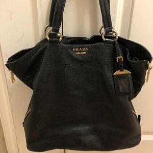 Prada Expandable Black Shopping Tote Large